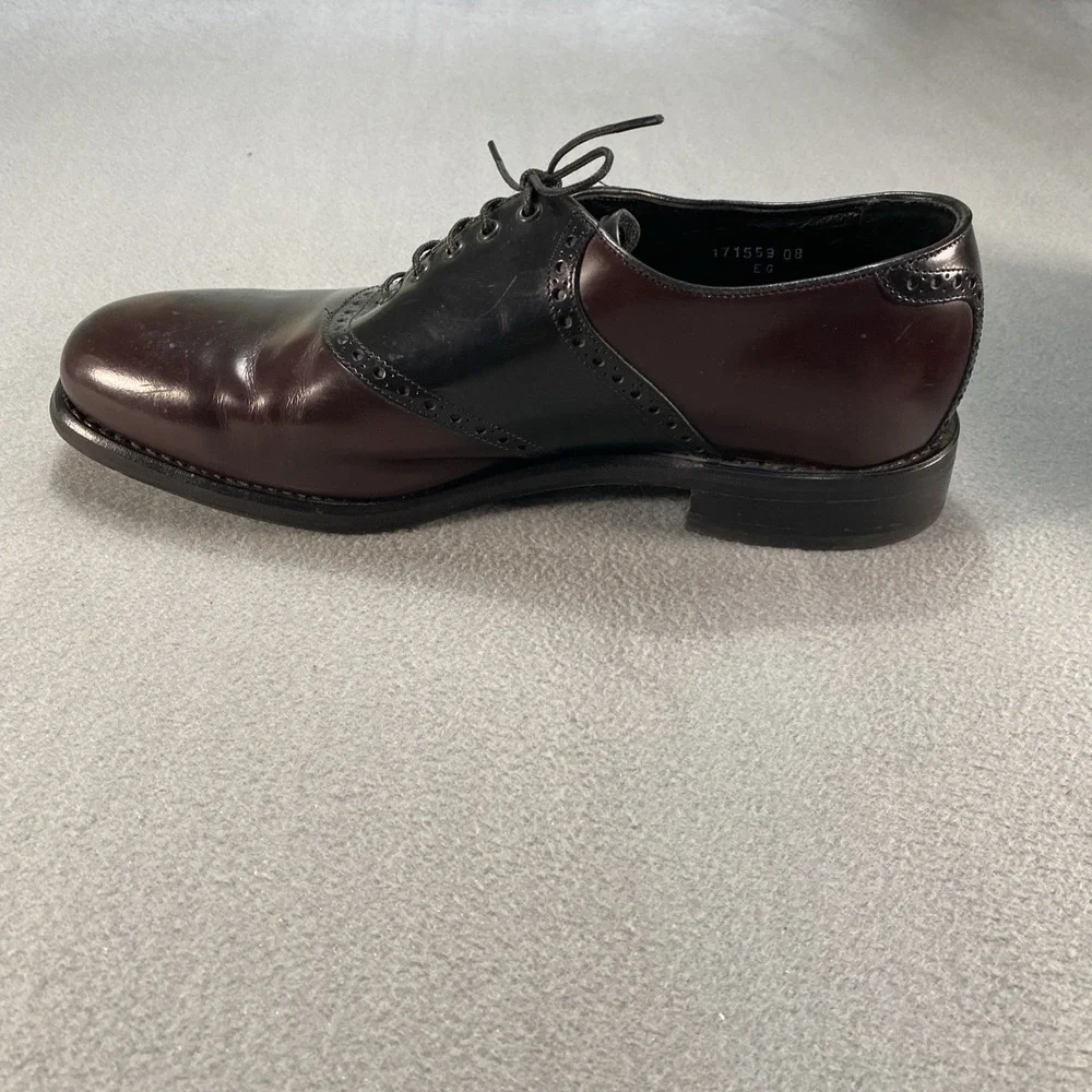 Florsheim Mens Lace Up Dress Saddle Shoes‎ Two Tone Burgundy Black Leather 11D
